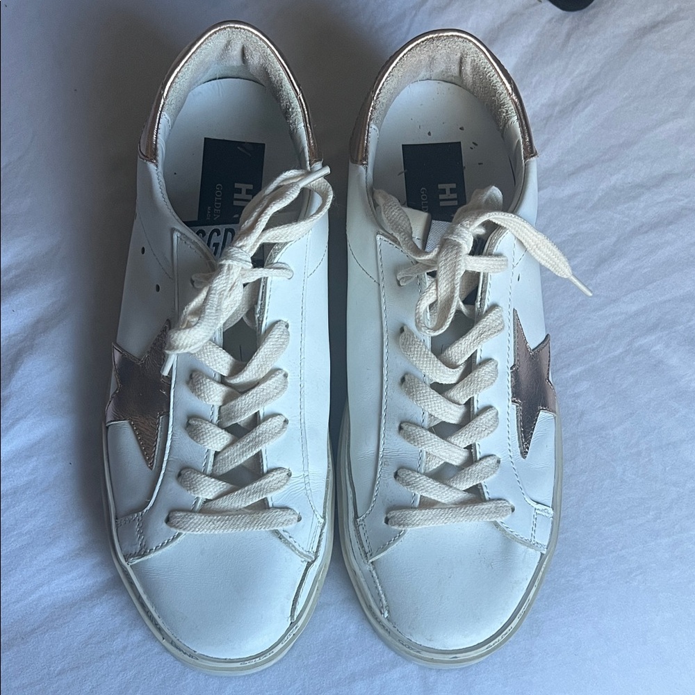 Golden Goose White and Gold Sneakers